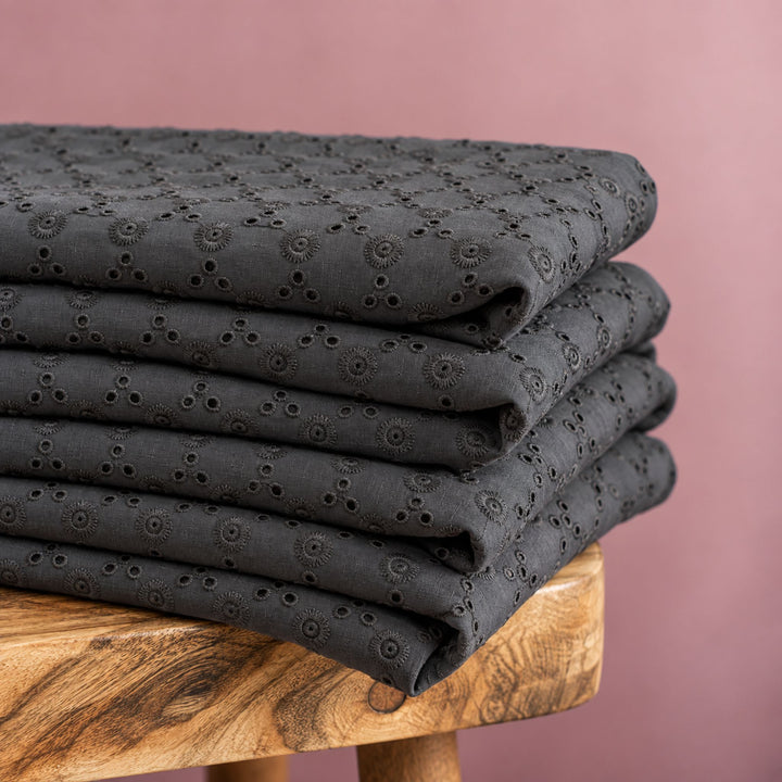 Black Hakoba Fabric | Embroidered Cotton for Kurtis, Dresses & Blouses