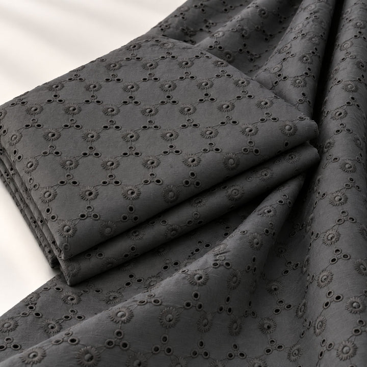 Black Hakoba Fabric | Embroidered Cotton for Kurtis, Dresses & Blouses