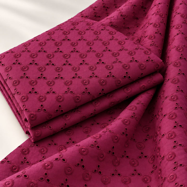 Wine Hakoba Fabric | Embroidered Cotton for Kurtis, Dresses & Blouses