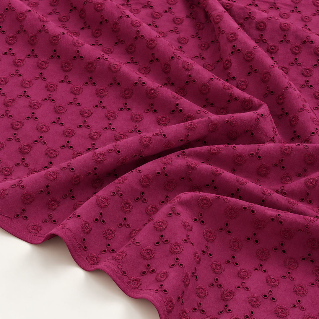 Wine Hakoba Fabric | Embroidered Cotton for Kurtis, Dresses & Blouses
