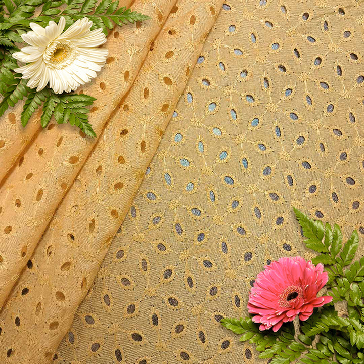 Beige Shade Premium Embroidered Cotton Hakoba Fabric
