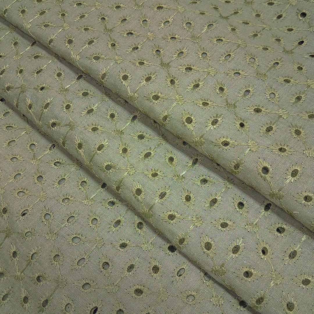 Olive Green Shade Premium Embroidered Cotton Hakoba Fabric