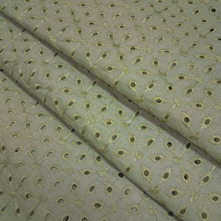 Olive Green Shade Premium Embroidered Cotton Hakoba Fabric