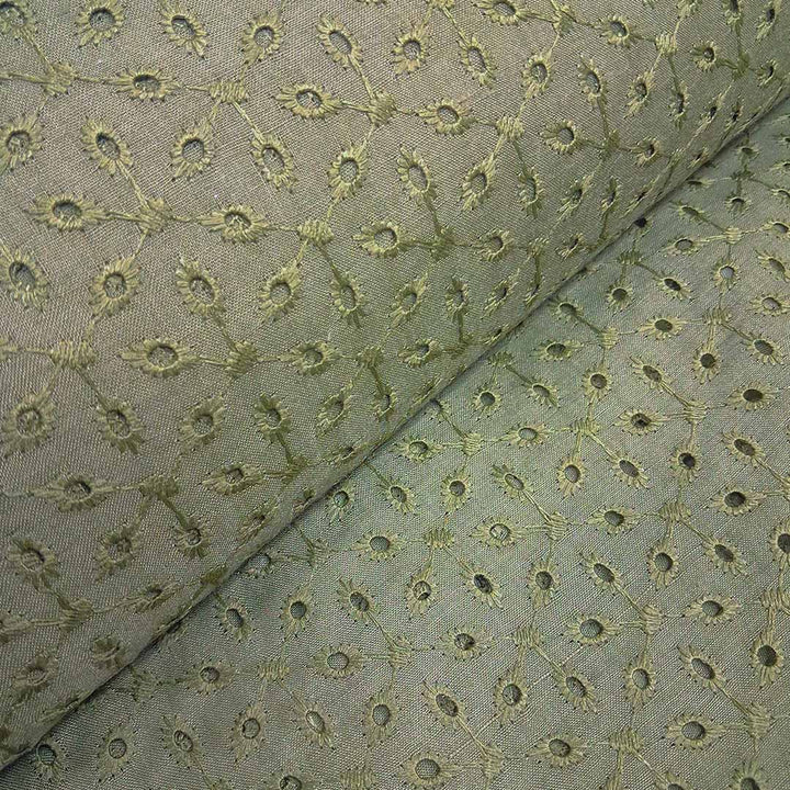 Olive Green Shade Premium Embroidered Cotton Hakoba Fabric