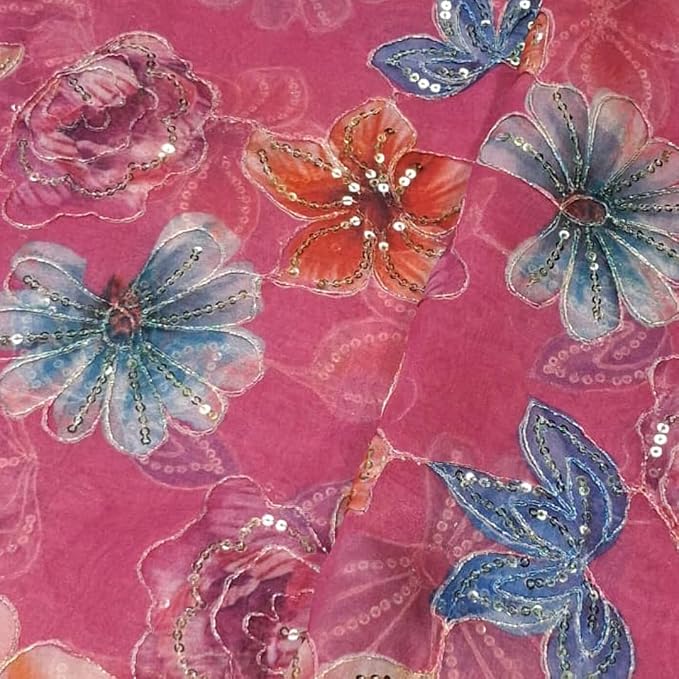 Rani Pink Organza Embroidered Fabric