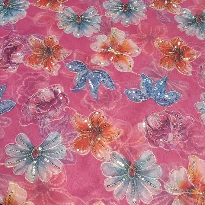 Rani Pink Organza Embroidered Fabric