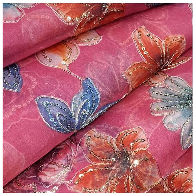 Rani Pink Organza Embroidered Fabric