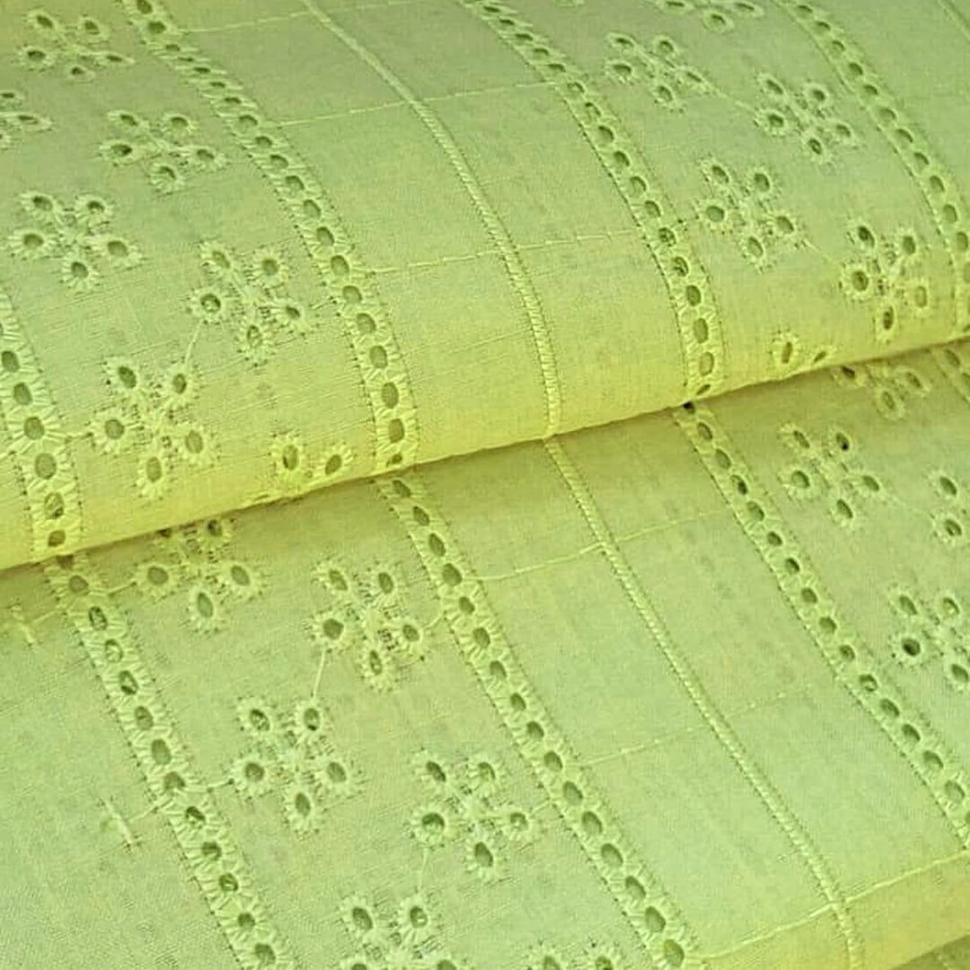 Parrot Green Shade Embroidered Cotton Hakoba Fabric