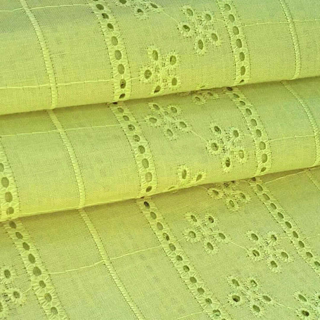 Parrot Green Shade Embroidered Cotton Hakoba Fabric