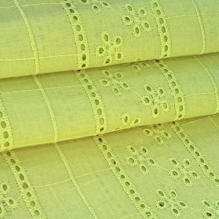 Parrot Green Shade Embroidered Cotton Hakoba Fabric