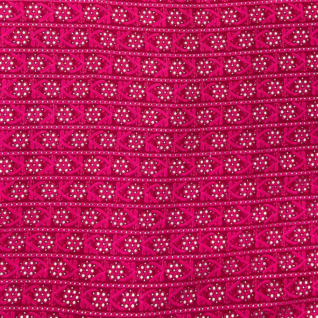 Pink Floral Rayon Foil Print Fabric