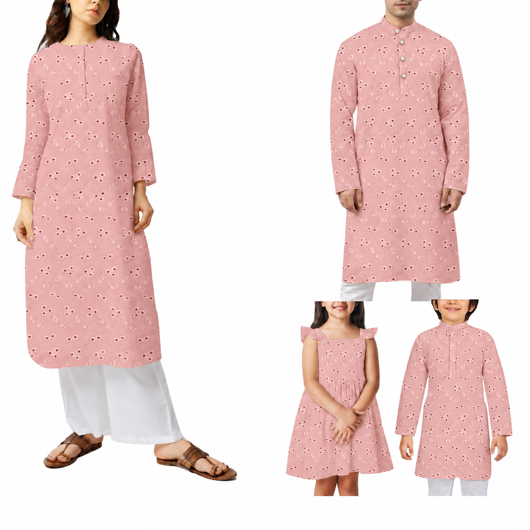 Light Pink Shade Embroidered Cotton Heavy Hakoba Fabric