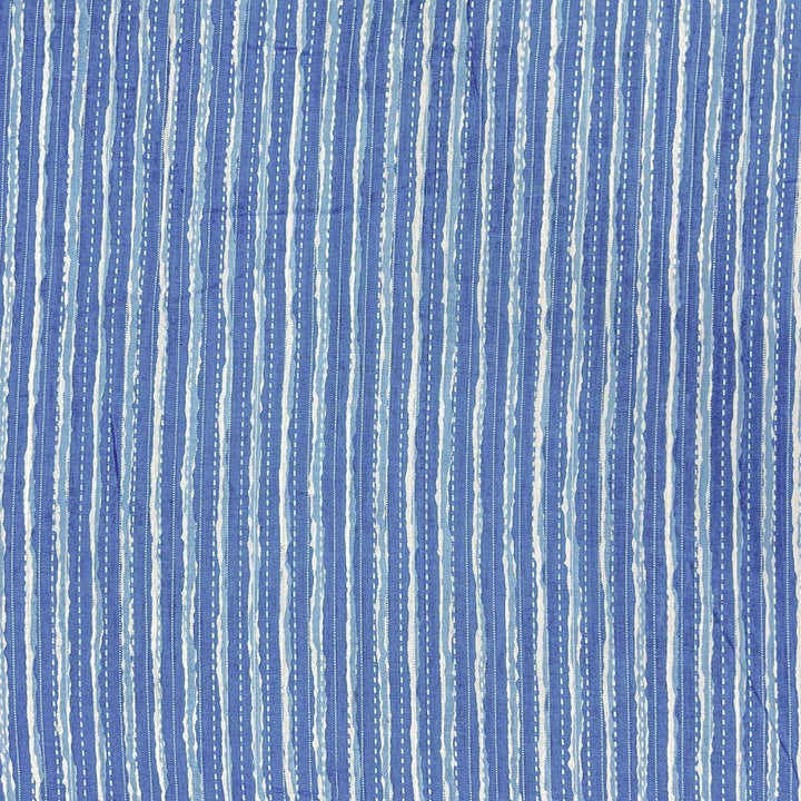Blue With White Shade Stripe Cotton Kantha Fabric