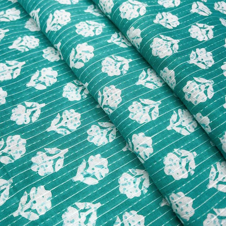 Sea Green Shade Floral Cotton Kantha Fabric