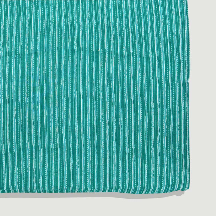 Sea Green Shade Stripe Cotton Kantha Fabric