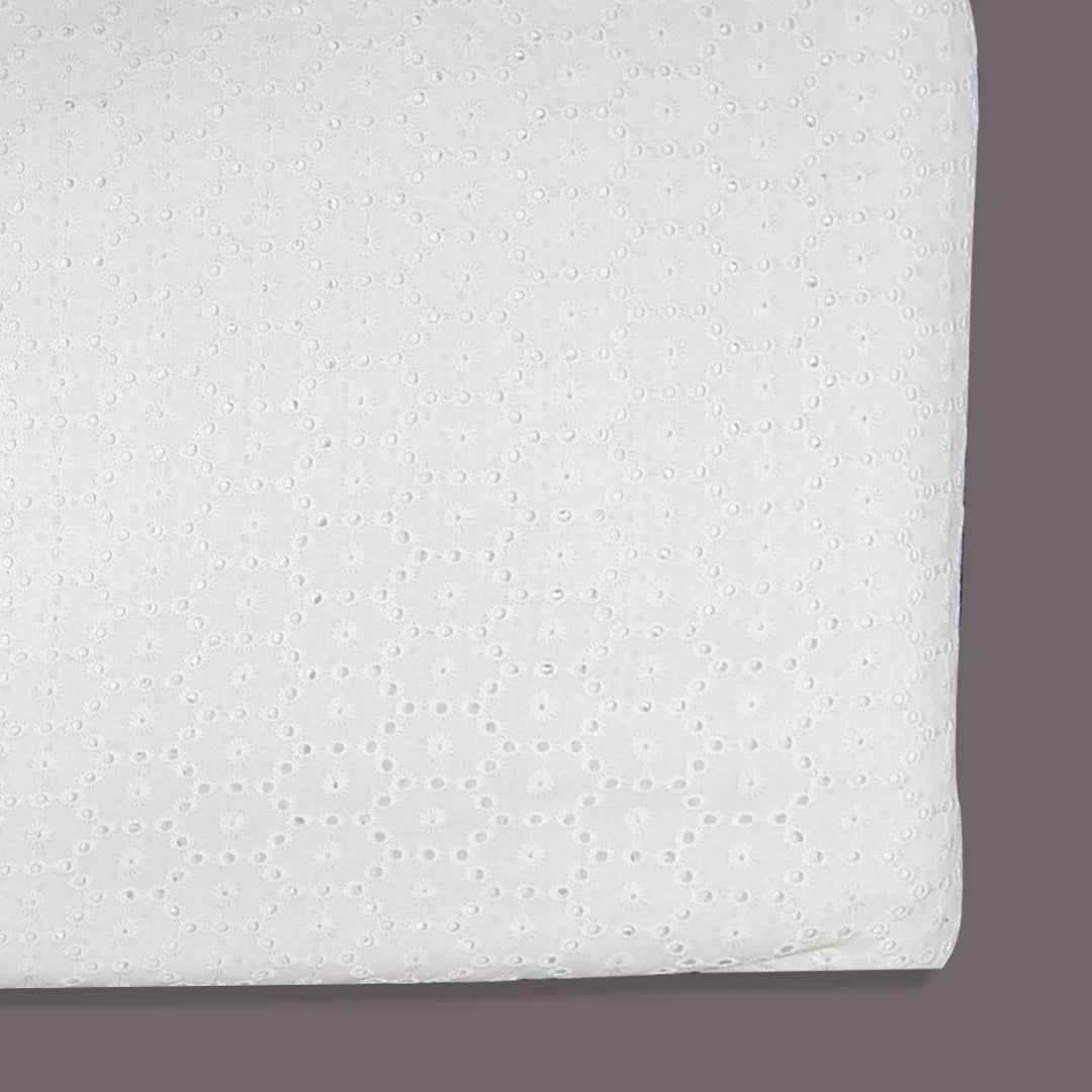 White Embroidered Flower Pattern Cotton Heavy Hakoba Fabric