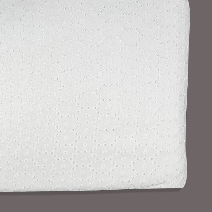 White Embroidered Flower Pattern Cotton Heavy Hakoba Fabric
