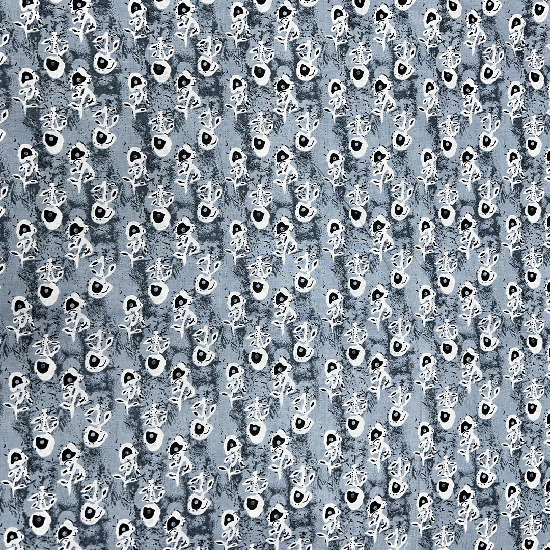 Grey Shades Floral Printed Cotton Fabric