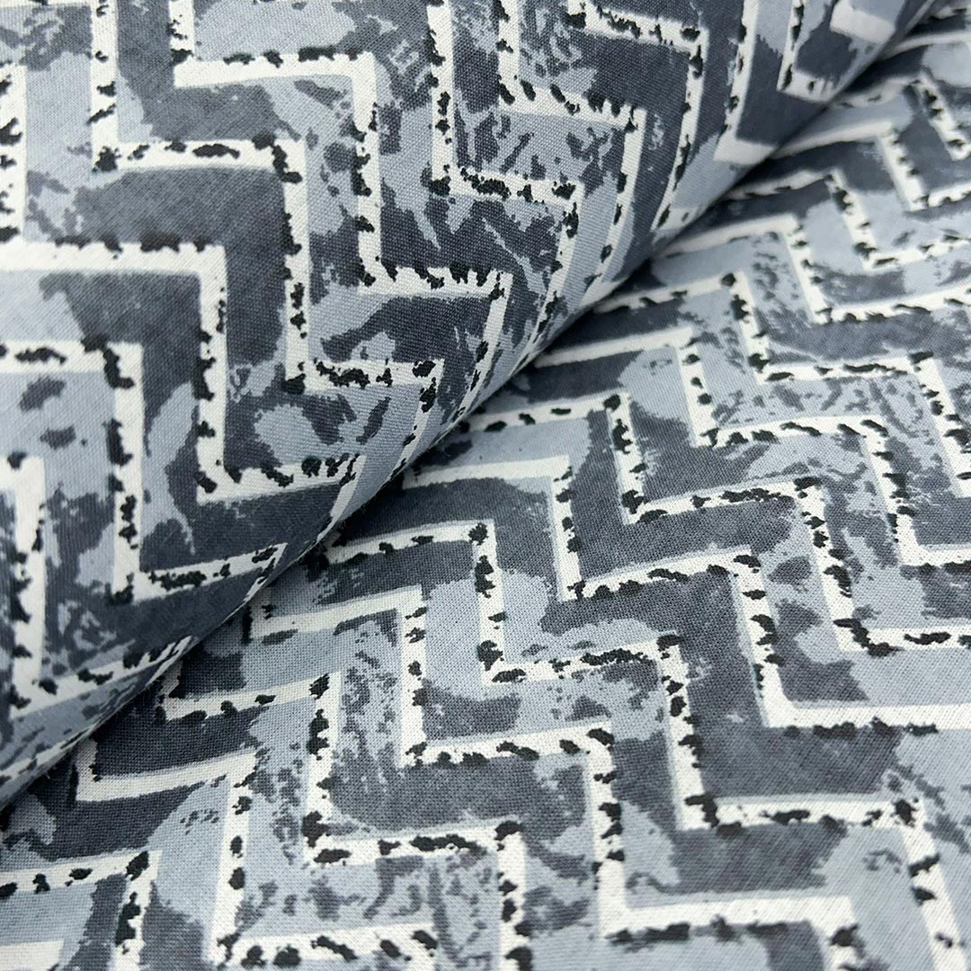 Grey Shades Chevron Printed Cotton Fabric