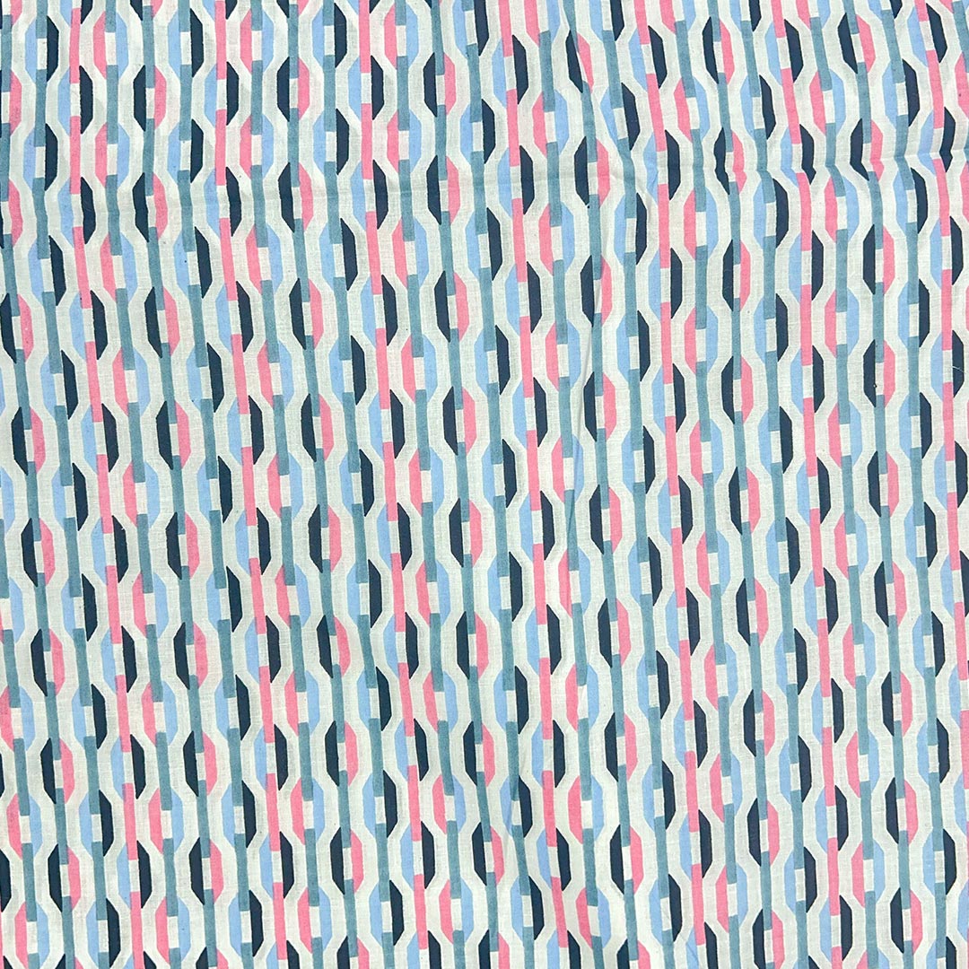 Blue With Pink Shades Abstracts Printed Cotton Fabric