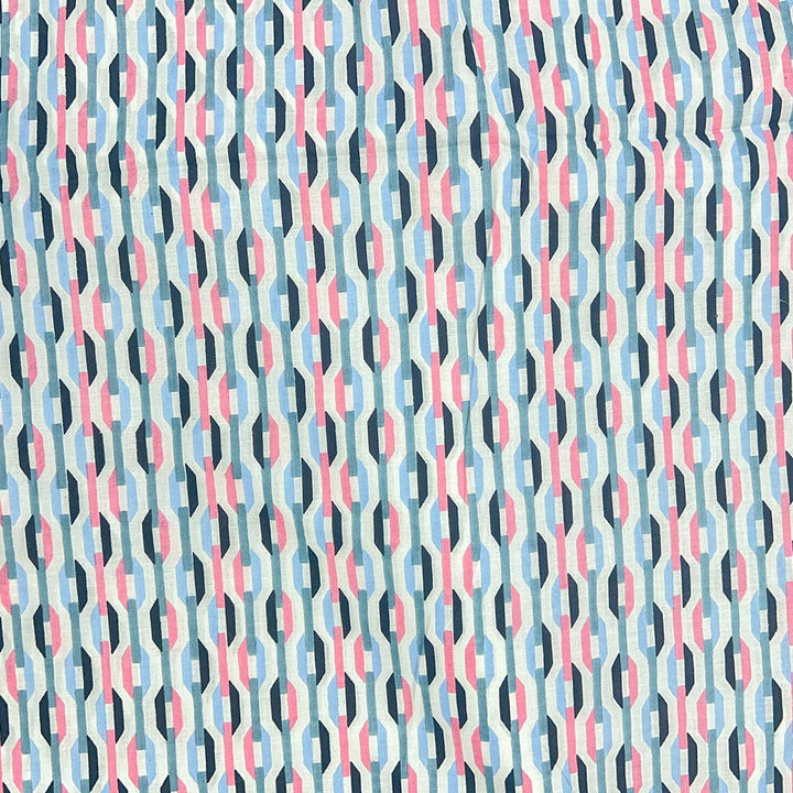 Blue With Pink Shades Abstracts Printed Cotton Fabric