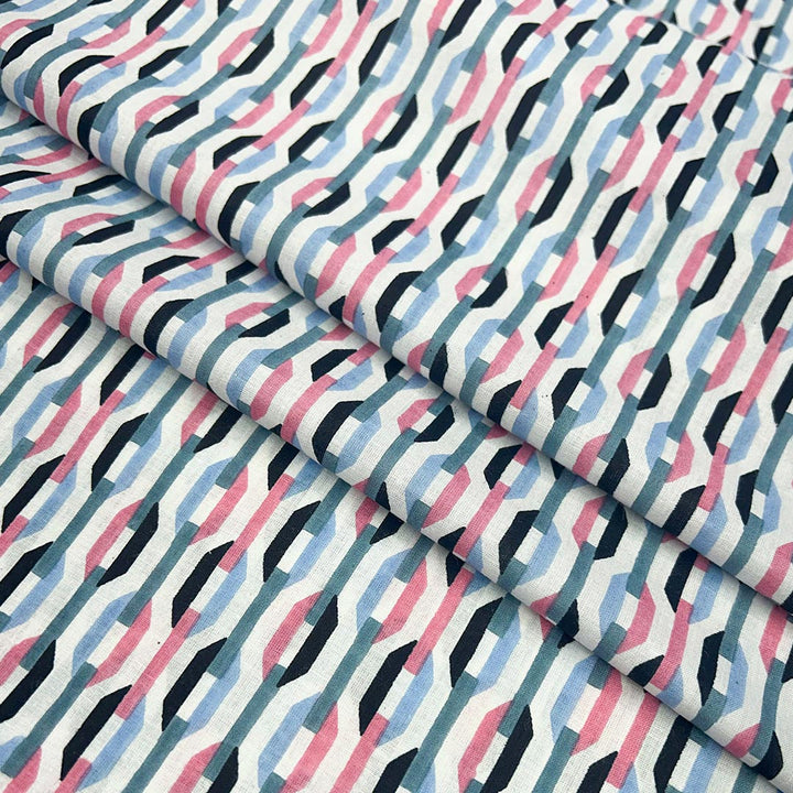 Blue With Pink Shades Abstracts Printed Cotton Fabric
