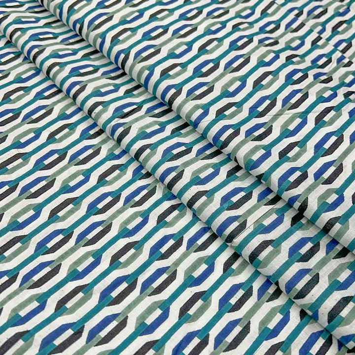 Peacock Green Shades Abstracts  Printed Cotton Fabric (1 Quantity = 0.5 Mtr Top + 0.5 Mtr Bottom)