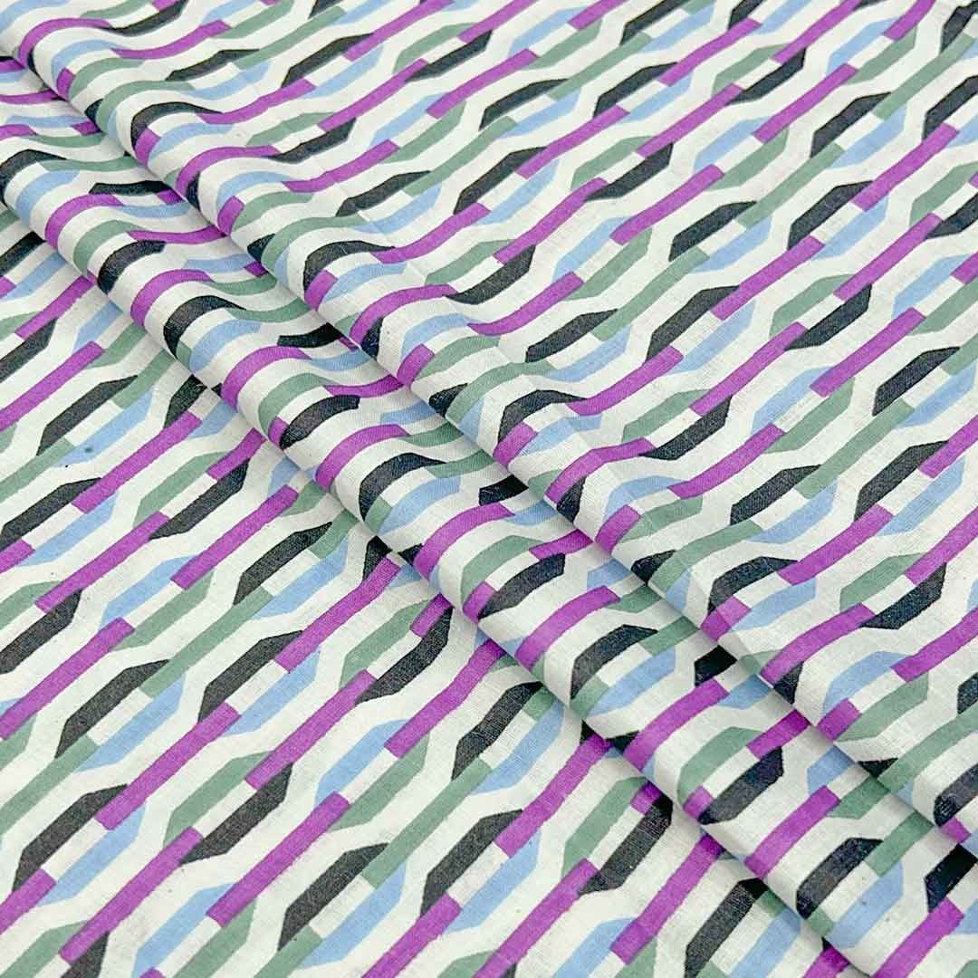 Purple Abstracts Printed Cotton Fabric (1 Quantity = 0.5 Mtr Top + 0.5 Mtr Bottom)