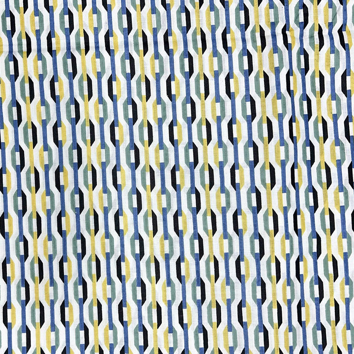 Blue With Yellow Shades Abstracts Printed Cotton Fabric