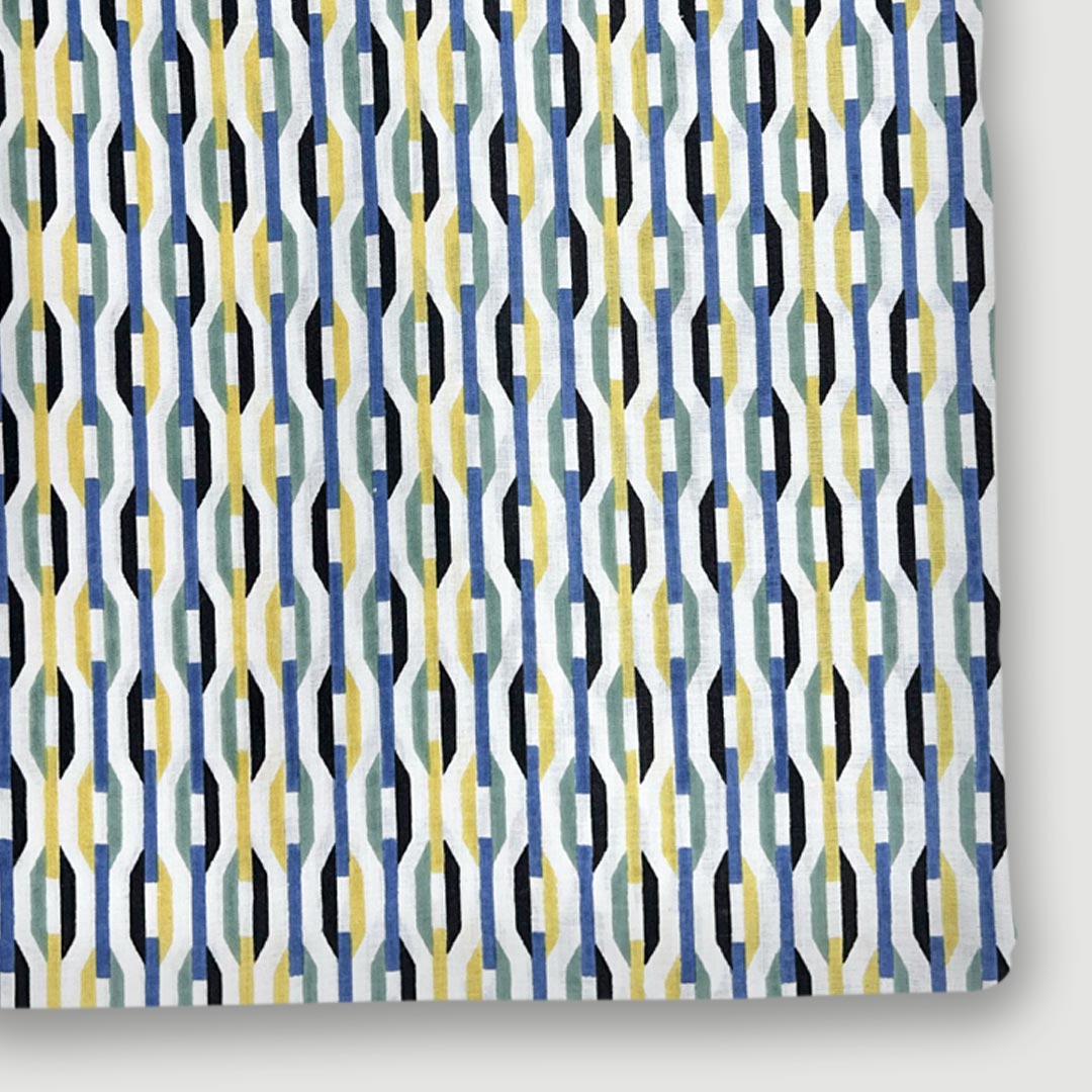 Blue With Yellow Shades Abstracts Printed Cotton Fabric
