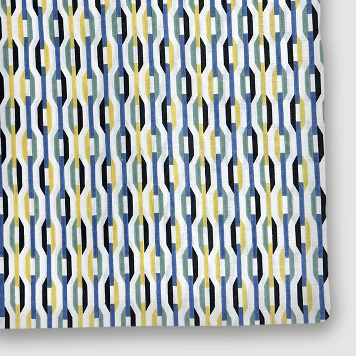 Blue With Yellow Shades Abstracts Printed Cotton Fabric