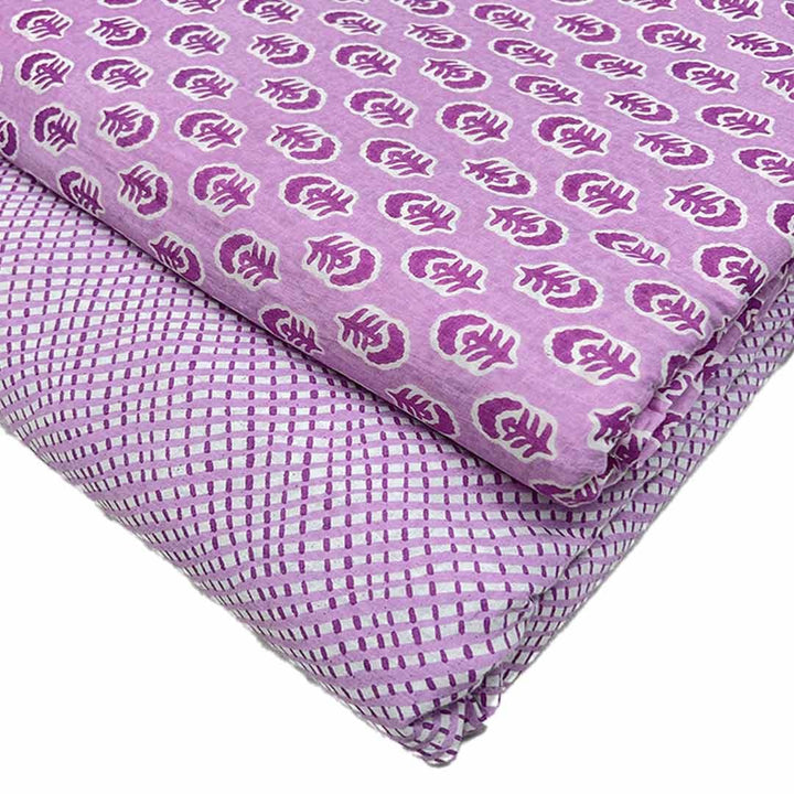 Lavender Floral Stripes Printed Cotton Fabric (1 Quantity = 0.5 Mtr Top + 0.5 Mtr Bottom)