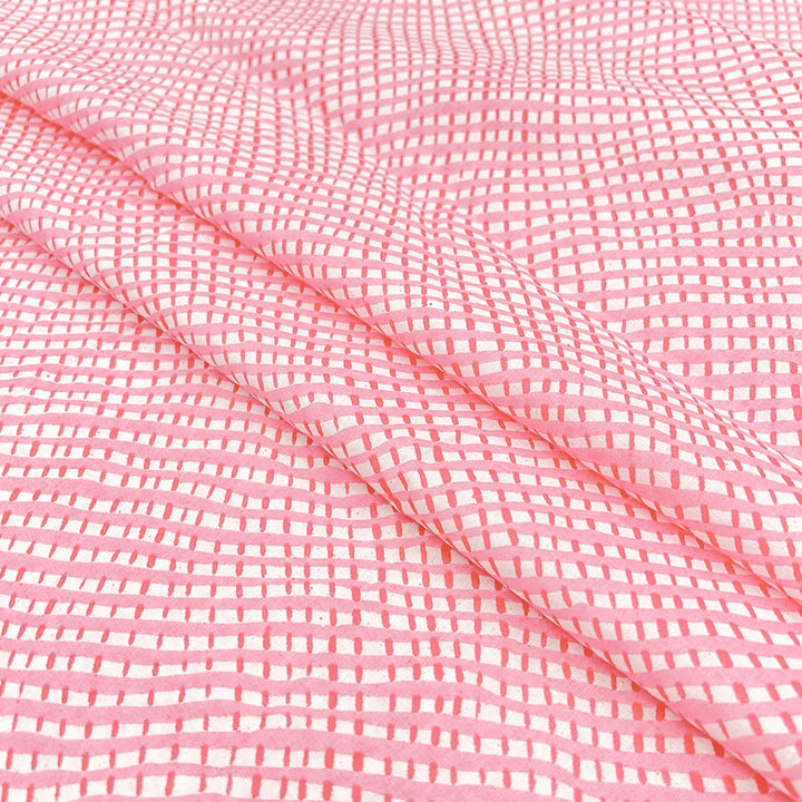 Light Pink Floral Stripes Printed Cotton Fabric (1 Quantity = 0.5 Mtr Top + 0.5 Mtr Bottom)