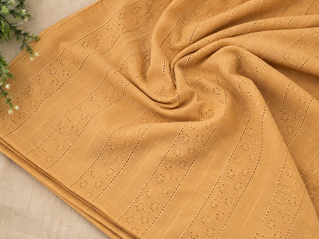 Chikoo Shade Embroidered Cotton Hakoba Fabric