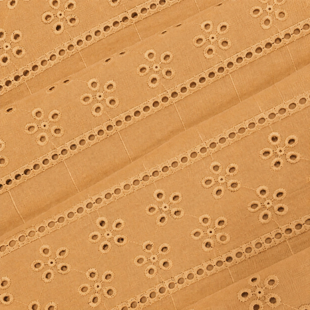 Chikoo Shade Embroidered Cotton Hakoba Fabric