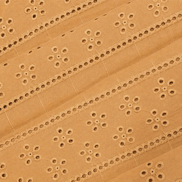 Chikoo Shade Embroidered Cotton Hakoba Fabric