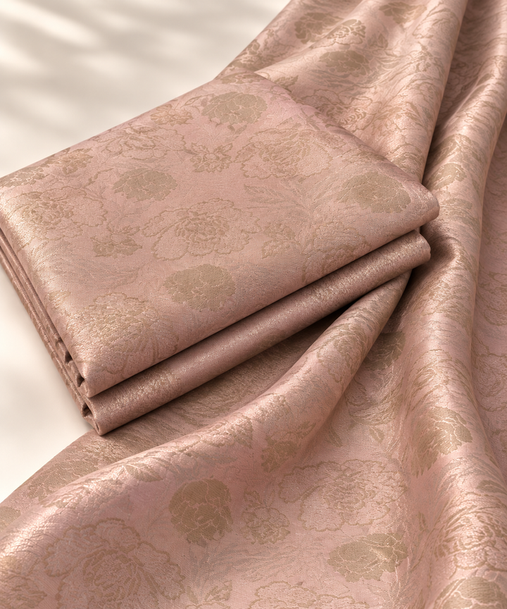 Kanjivaram Jacquard Printed Fabric | Fabric for Lehenga, Blouse & Kurti (Rose Pink)