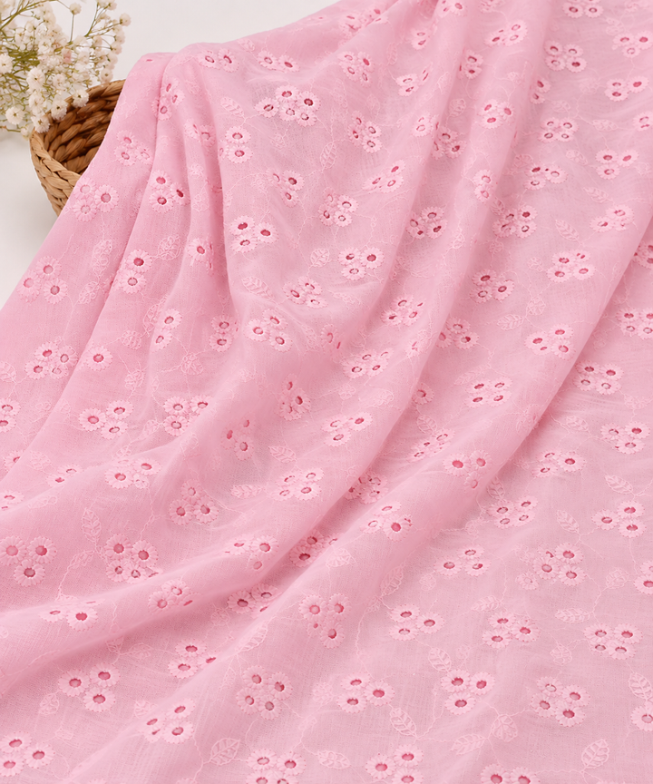 Baby Pink Shade Embroidered Cotton Heavy Hakoba Fabric
