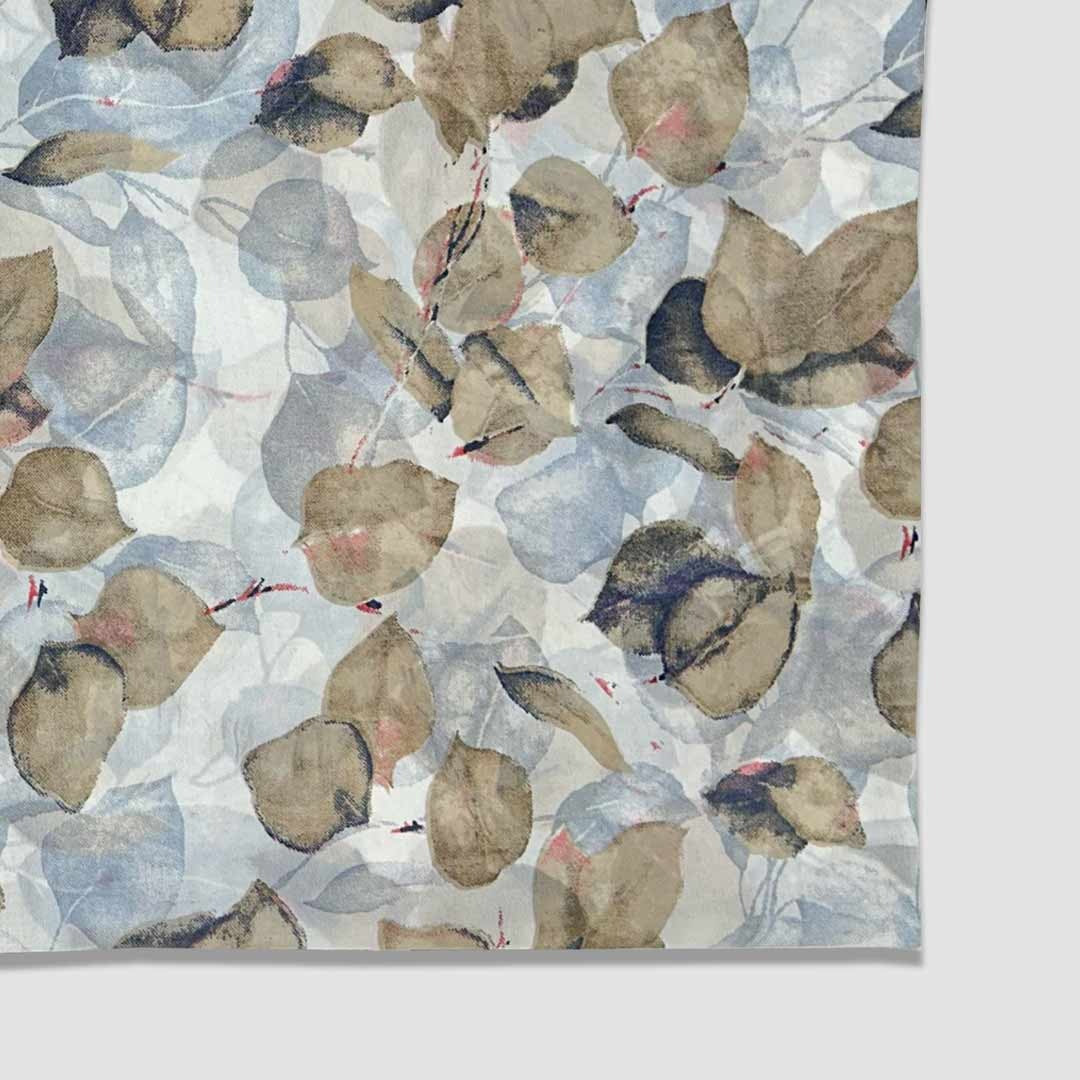 Light Blue With Brown, Leaf Printed Georgette Fabric