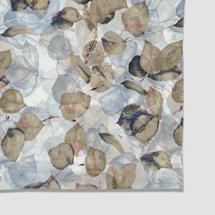 Light Blue With Brown, Leaf Printed Georgette Fabric