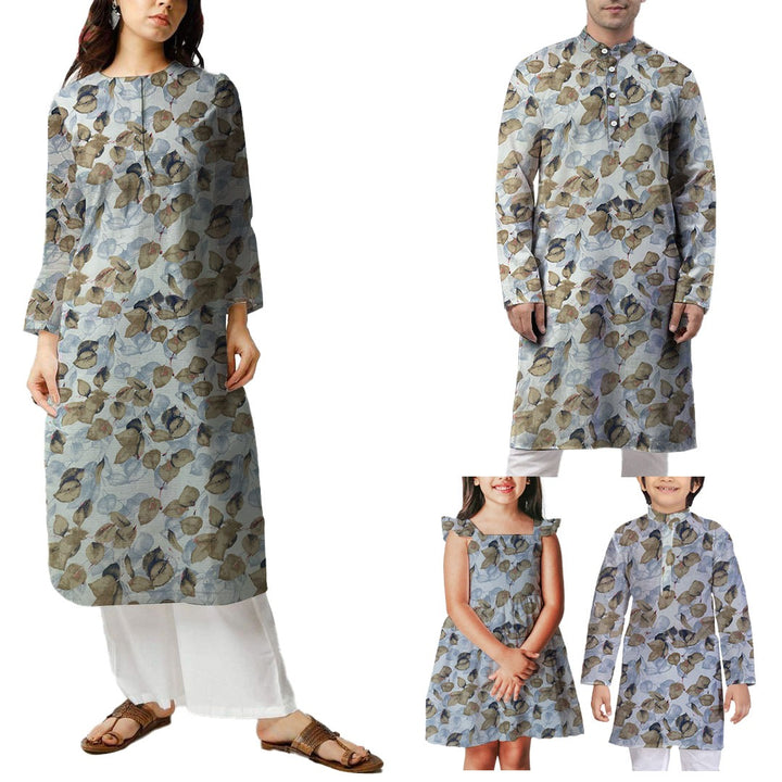 Light Blue With Brown, Leaf Printed Georgette Fabric