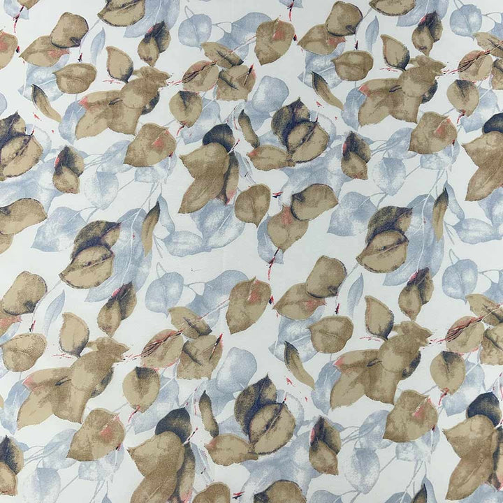 Light Blue With Brown, Leaf Printed Georgette Fabric