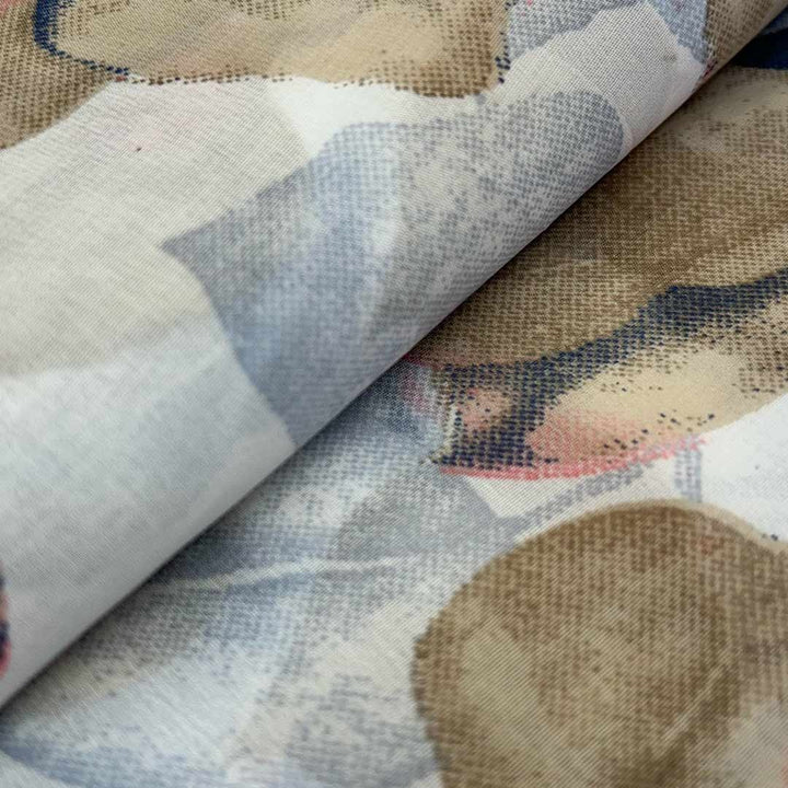 Light Blue With Brown, Leaf Printed Georgette Fabric