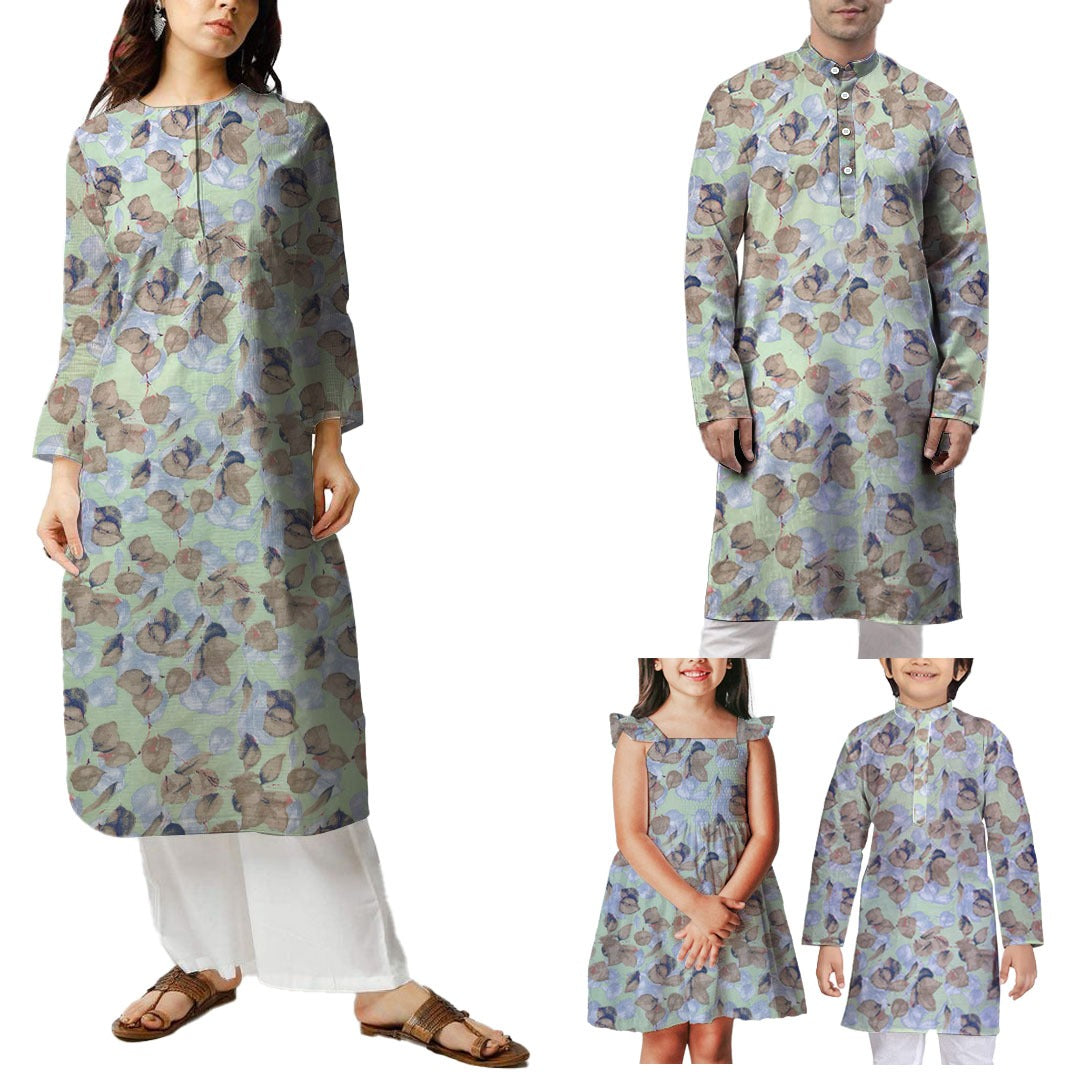 Light Green With Brown Leaf Printed Georgette Fabric