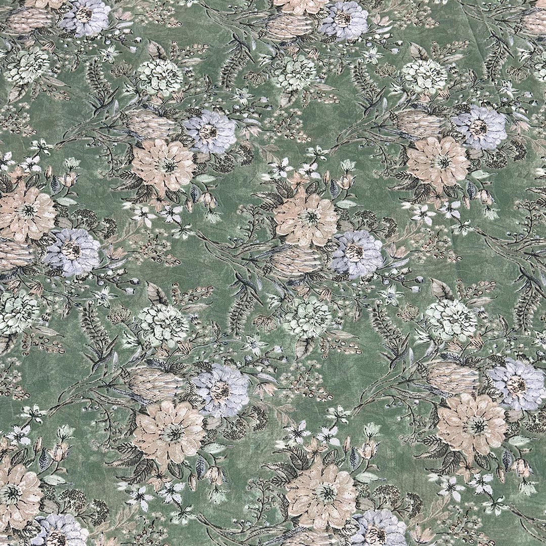 Green Shades Floral Printed Georgette Fabric