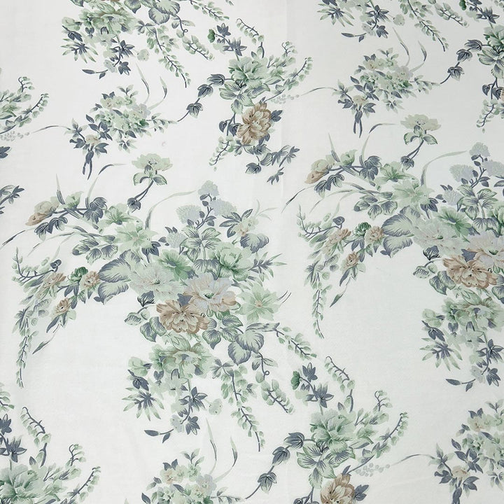 White With Pista Green Floral Printed Georgette Fabric