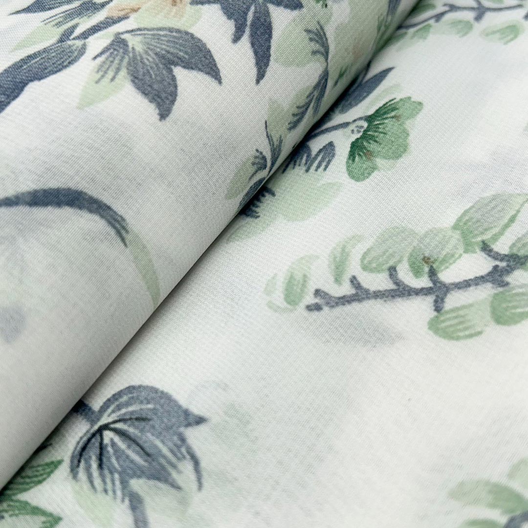 White With Pista Green Floral Printed Georgette Fabric