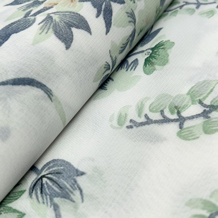 White With Pista Green Floral Printed Georgette Fabric