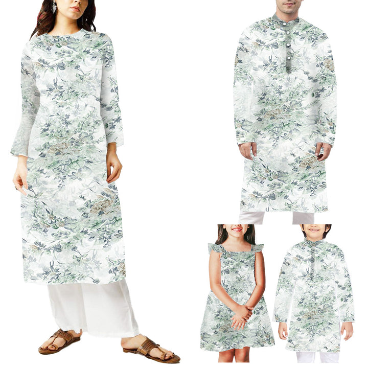White With Pista Green Floral Printed Georgette Fabric