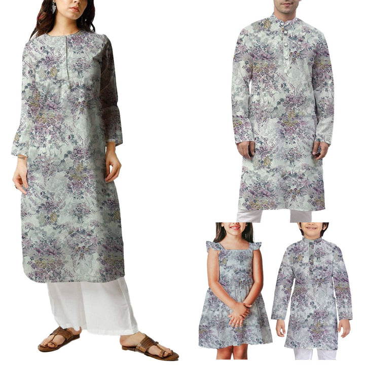 White With Purple Shades Floral Printed Georgette Fabric